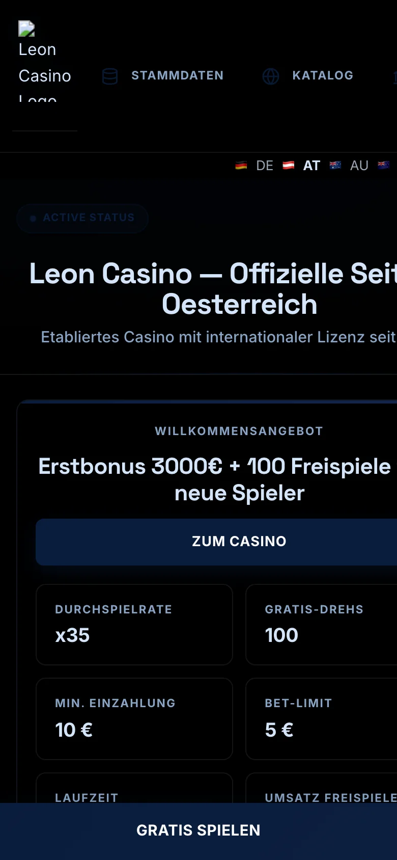 Leon Casino mobile lobby screenshot