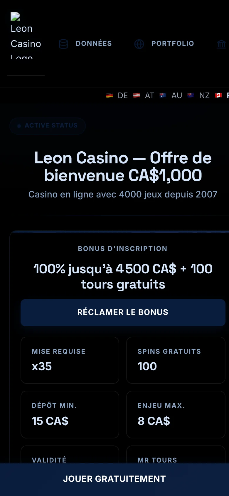 Leon Casino mobile lobby screenshot
